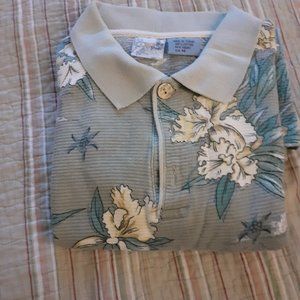 OP Sport  short sleeved 100% cotton green flowered design Polo shirt